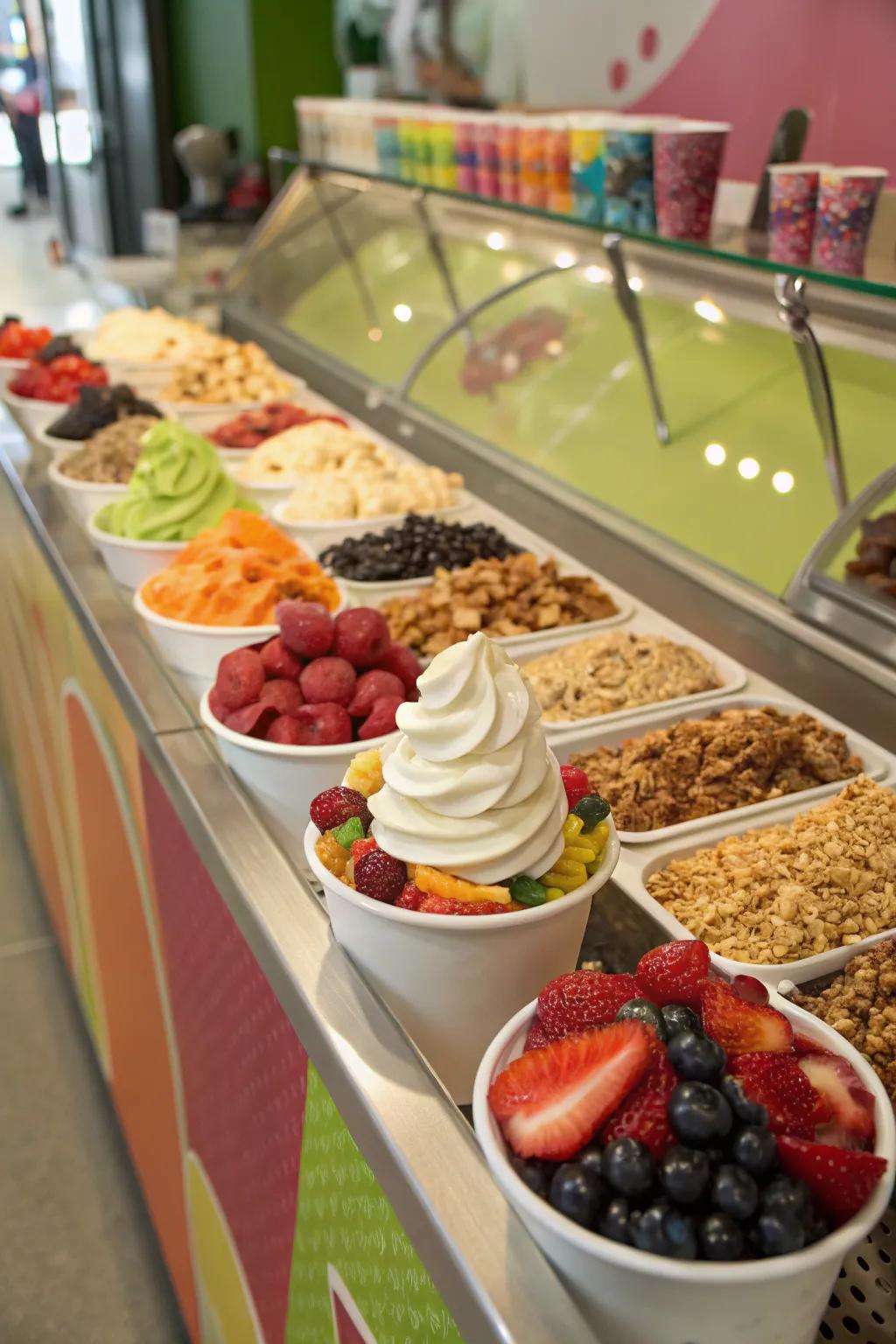 A frozen yogurt creation point that provides a refreshing and healthful alternative.