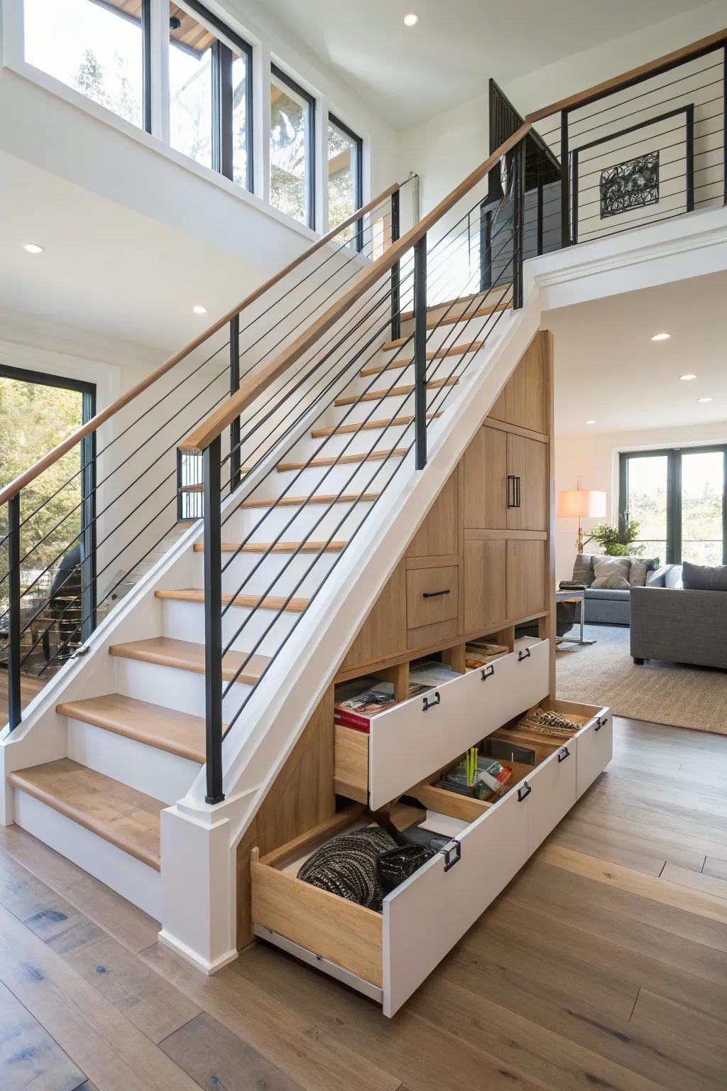 Railing with stowing maximizes space stylishly.