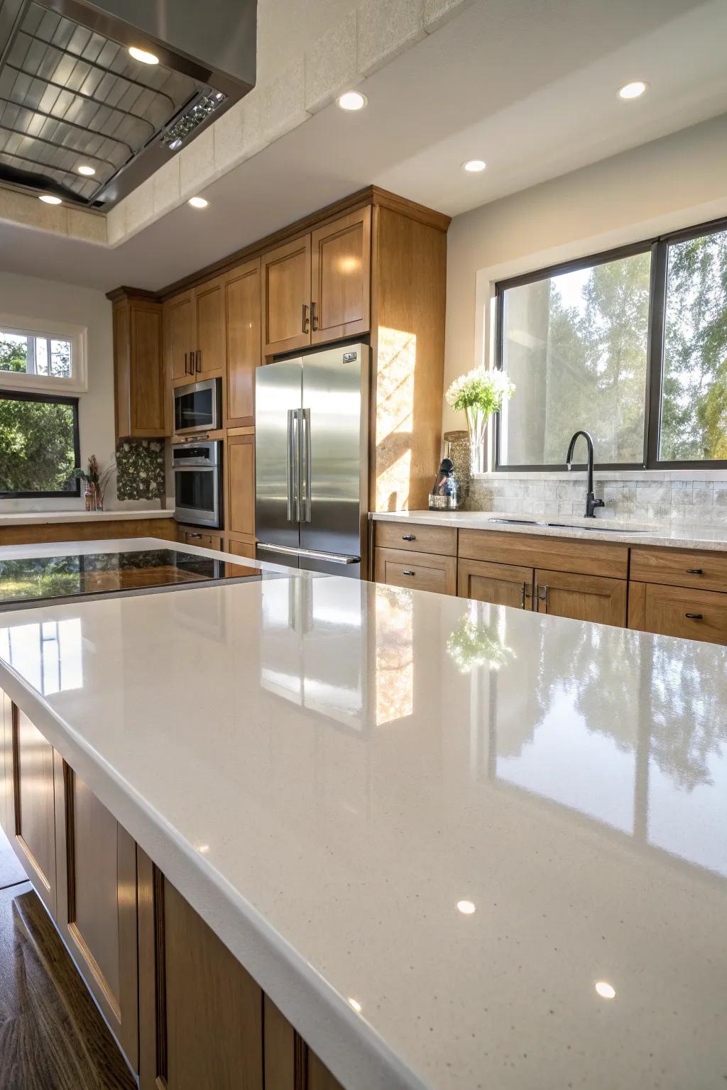 Resin coatings offer a glossy and durable countertop finish.