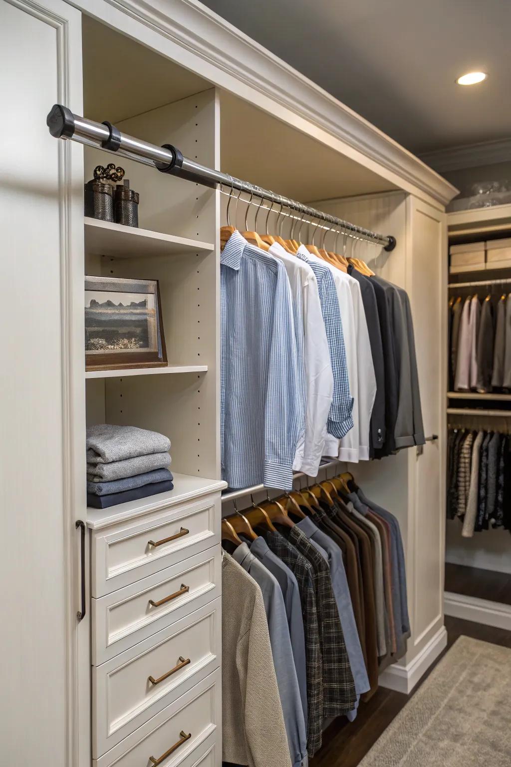 A practical valet rod will add functionality to your closet.