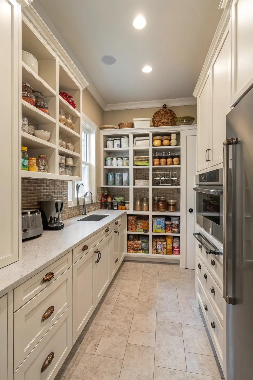 A kitchen exhibiting a walk-in pantry for optimal storage.