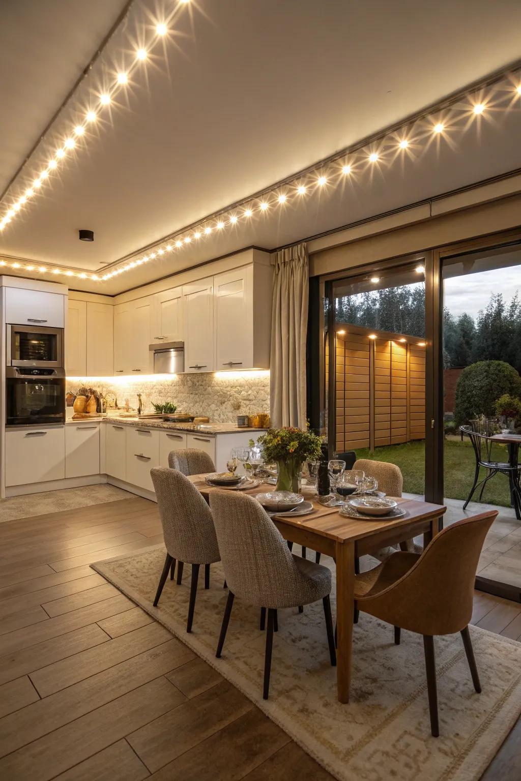 Adapt the mood in your dining area with flexible lighting.