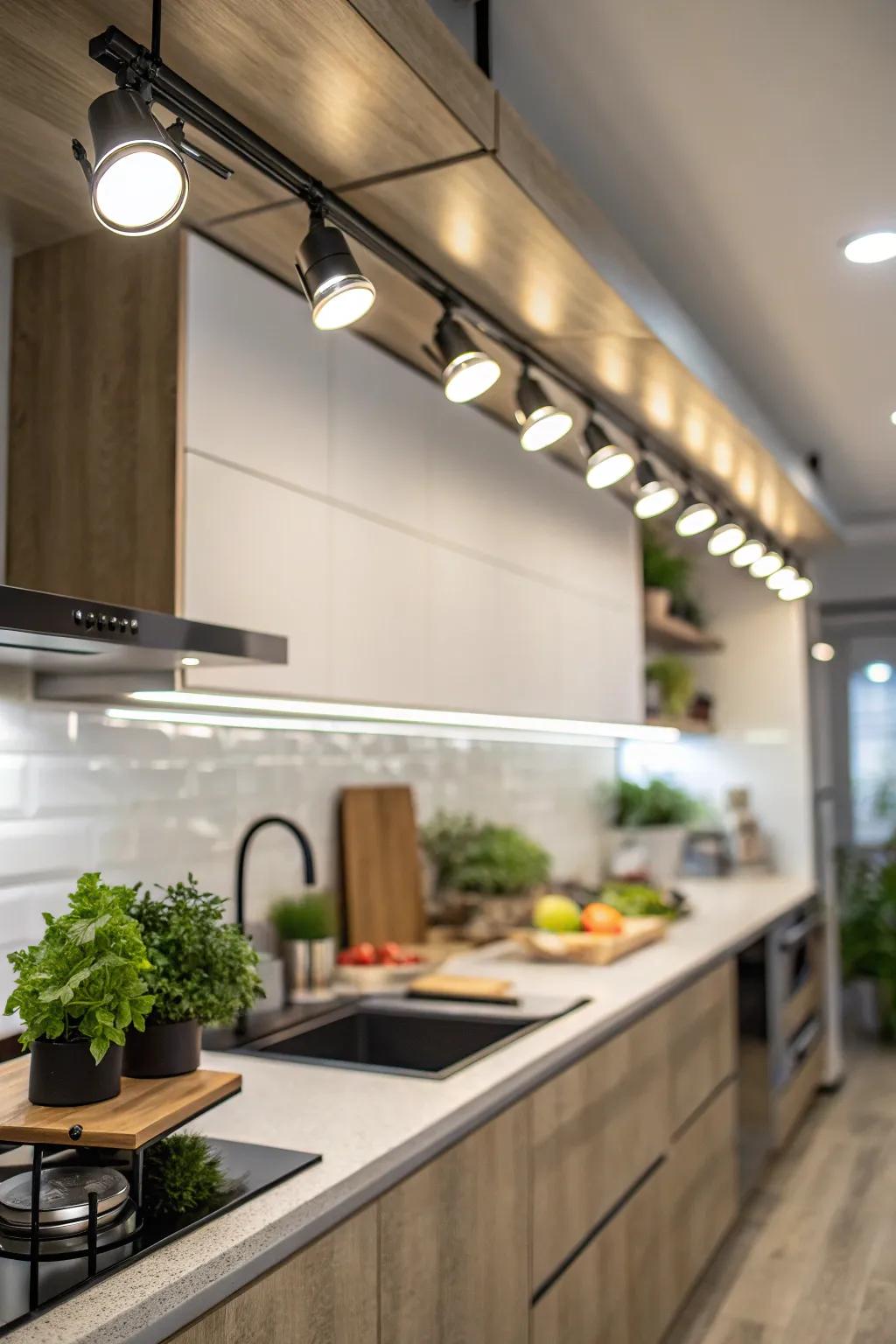 Sustainable and stylish: LED rail lights for your kitchen.