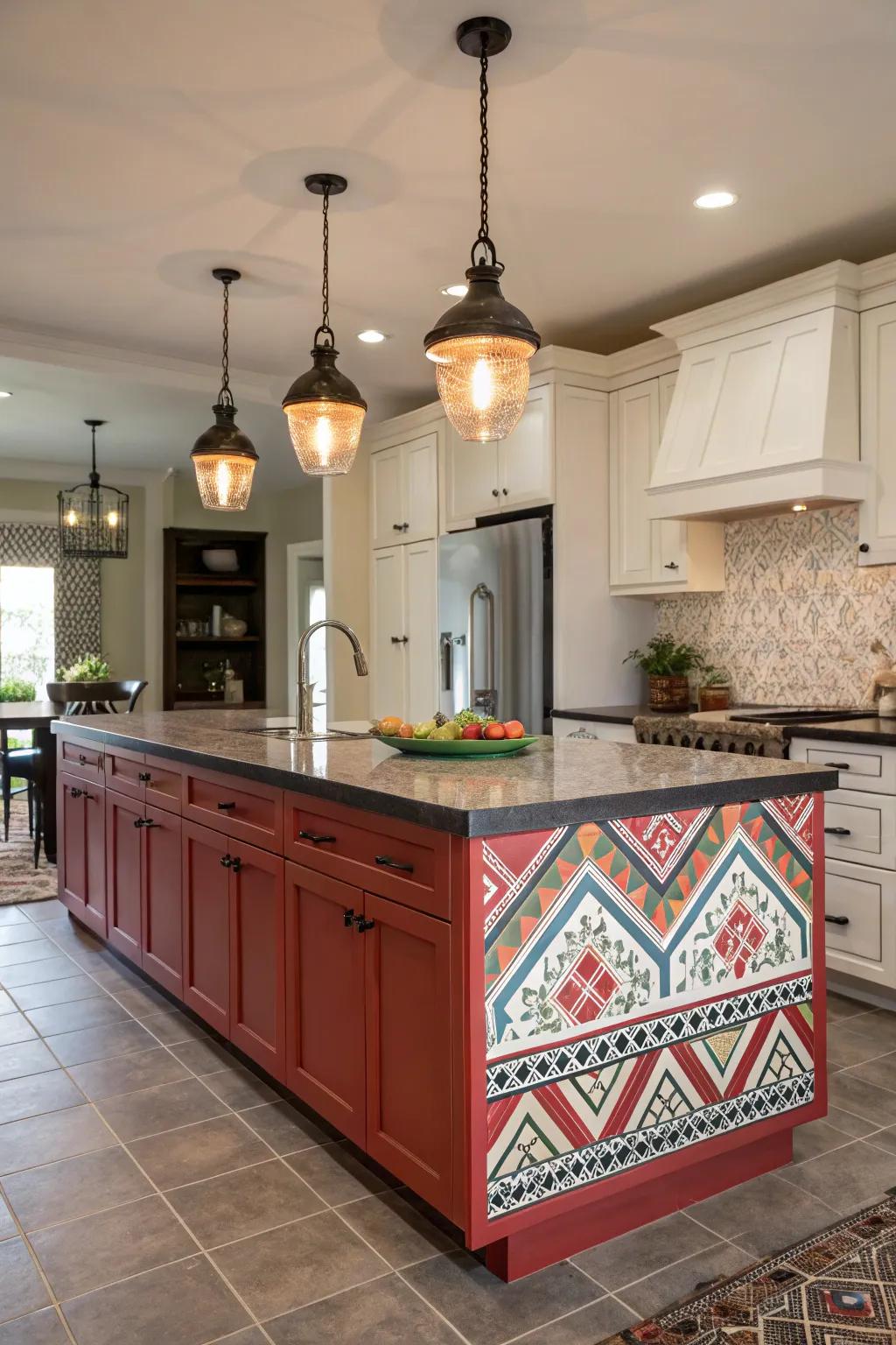 A striking surface island makes for a captivating cooking centerpiece.