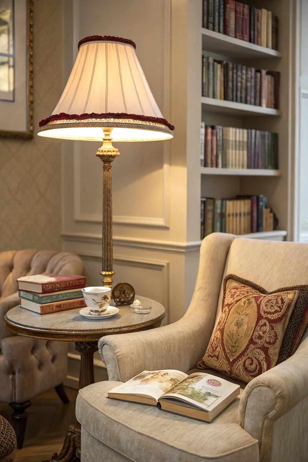 Incorporate sophistication with velvet trim on your lampshade.
