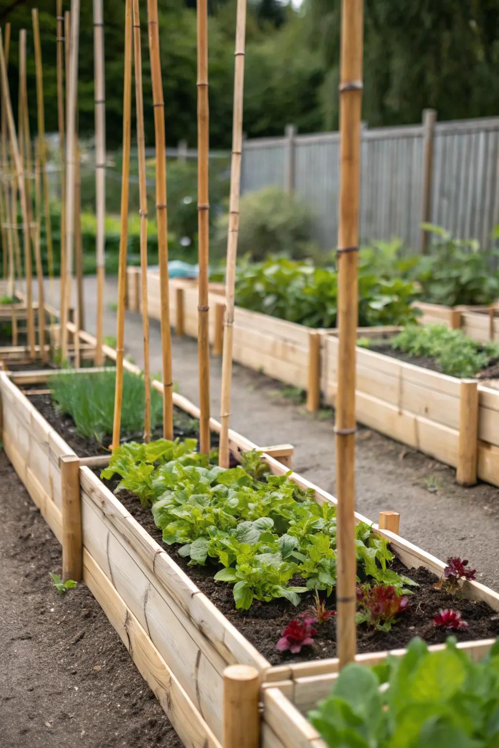 Bamboo gives an earth-friendly and simple design for raised beds.