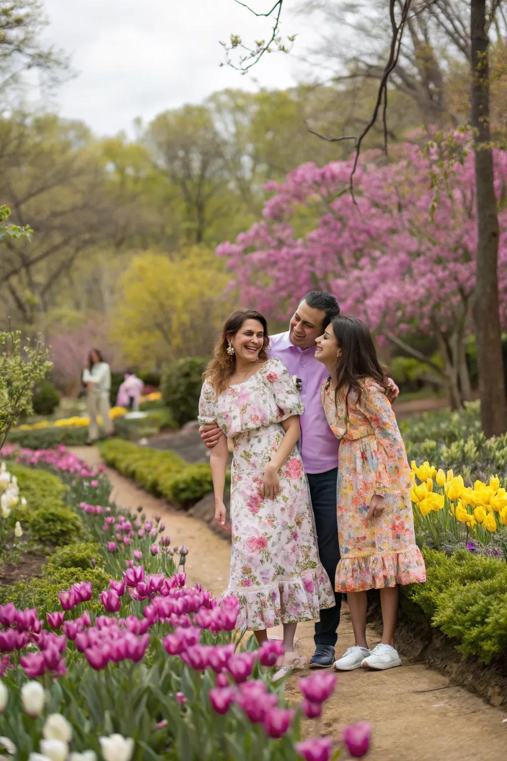 Blooms with gentle shades evoke the freshness of spring in family portraits.