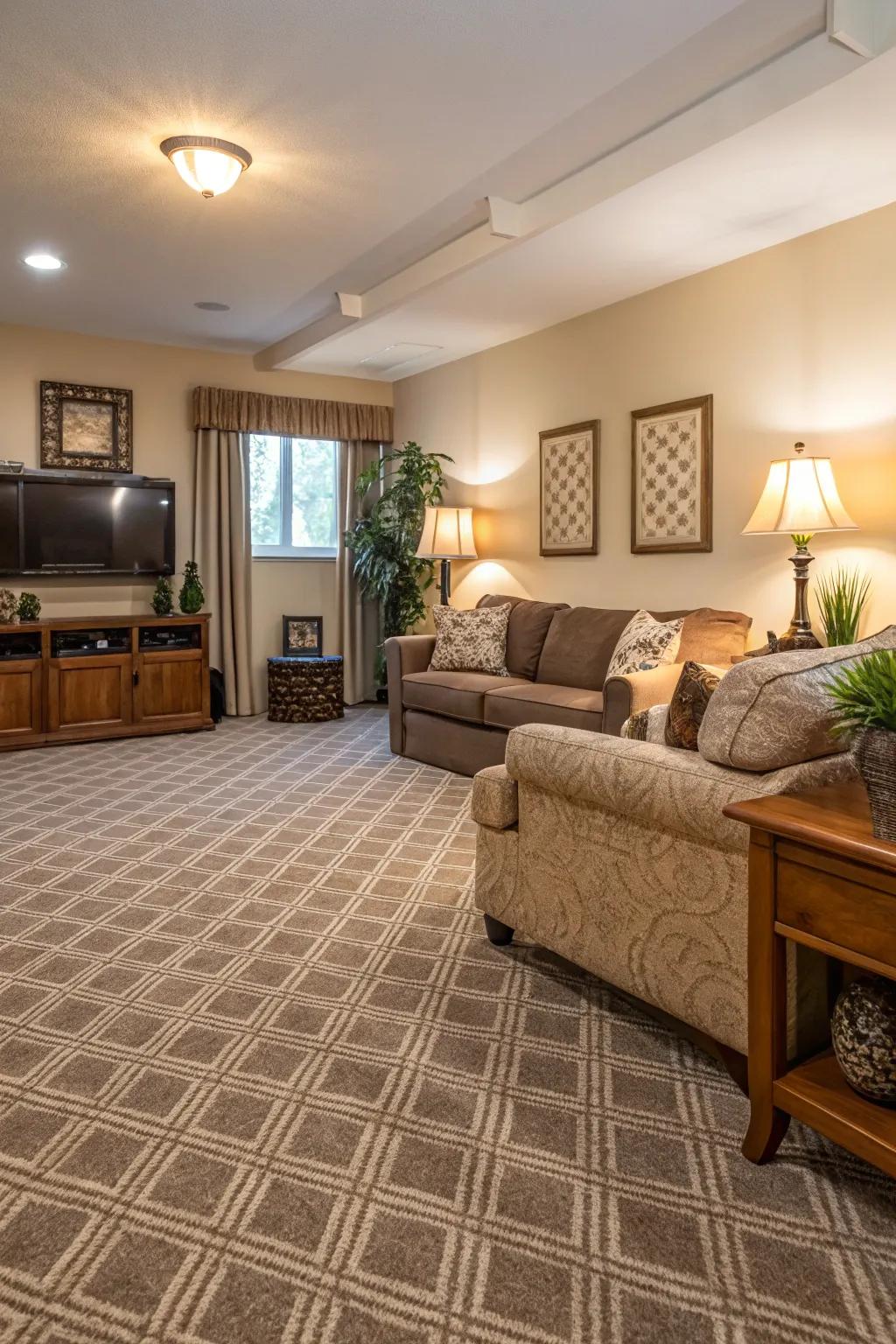 Modular carpet allows for customizable warmth and comfort in any living space.