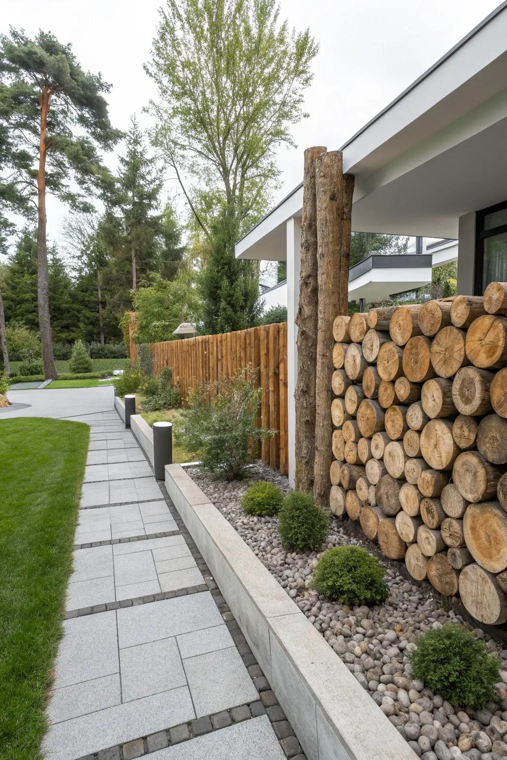 Perpendicular log placements make a daring declaration.