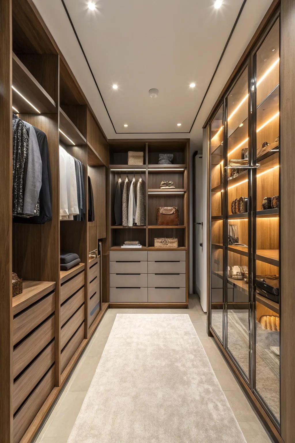 Adaptable shelving providing versatility for wardrobe changes.