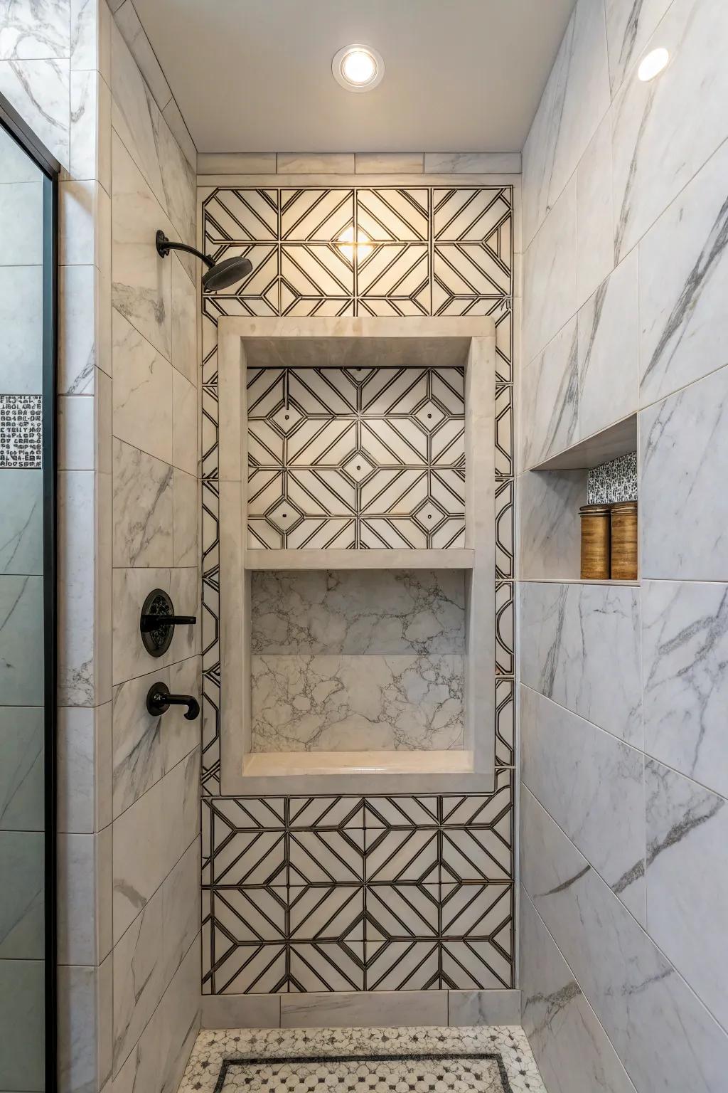 Geometric patterns contribute a modern advantage to stone recesses.