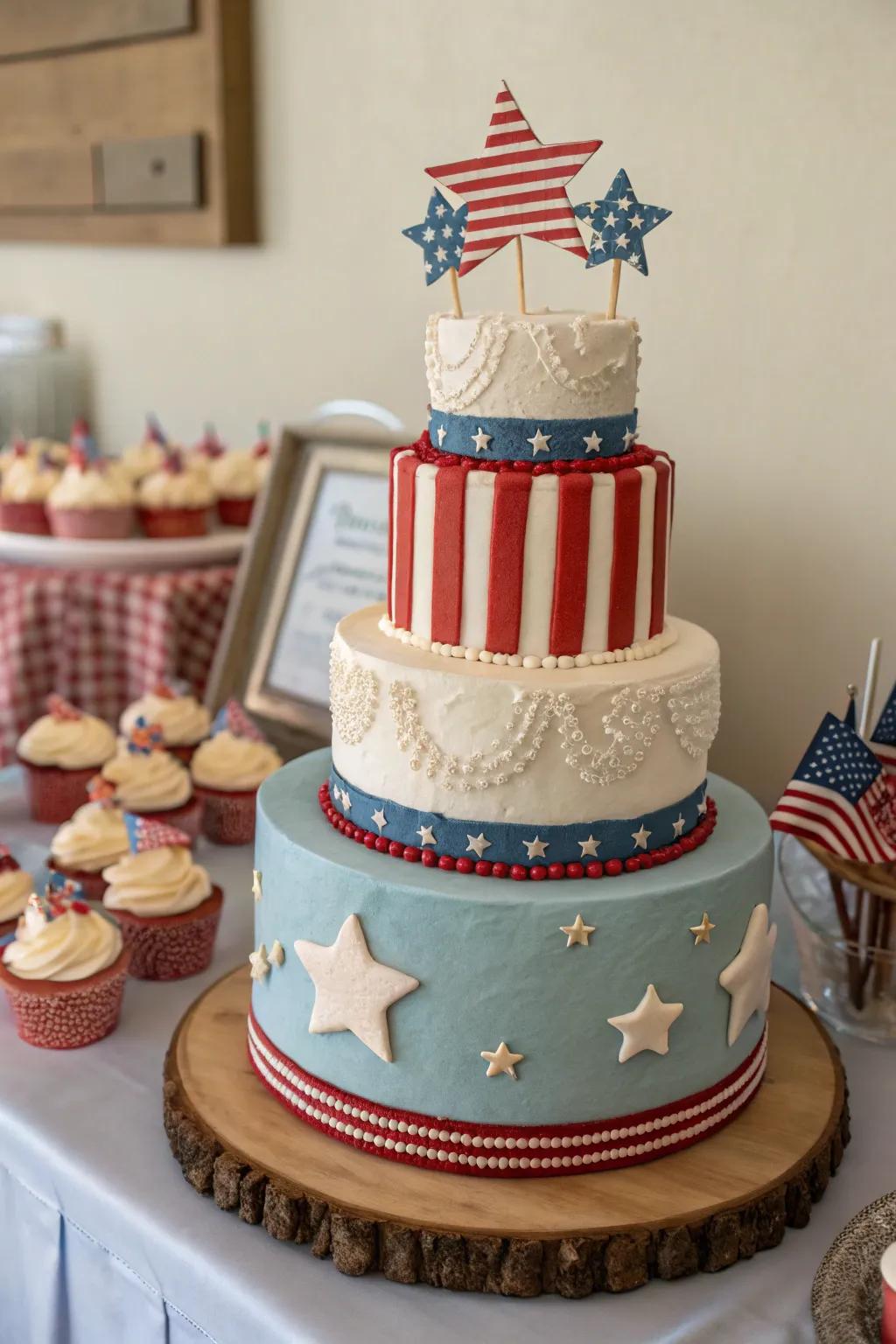 A vintage Americana cake recalls nostalgia with its traditional design.