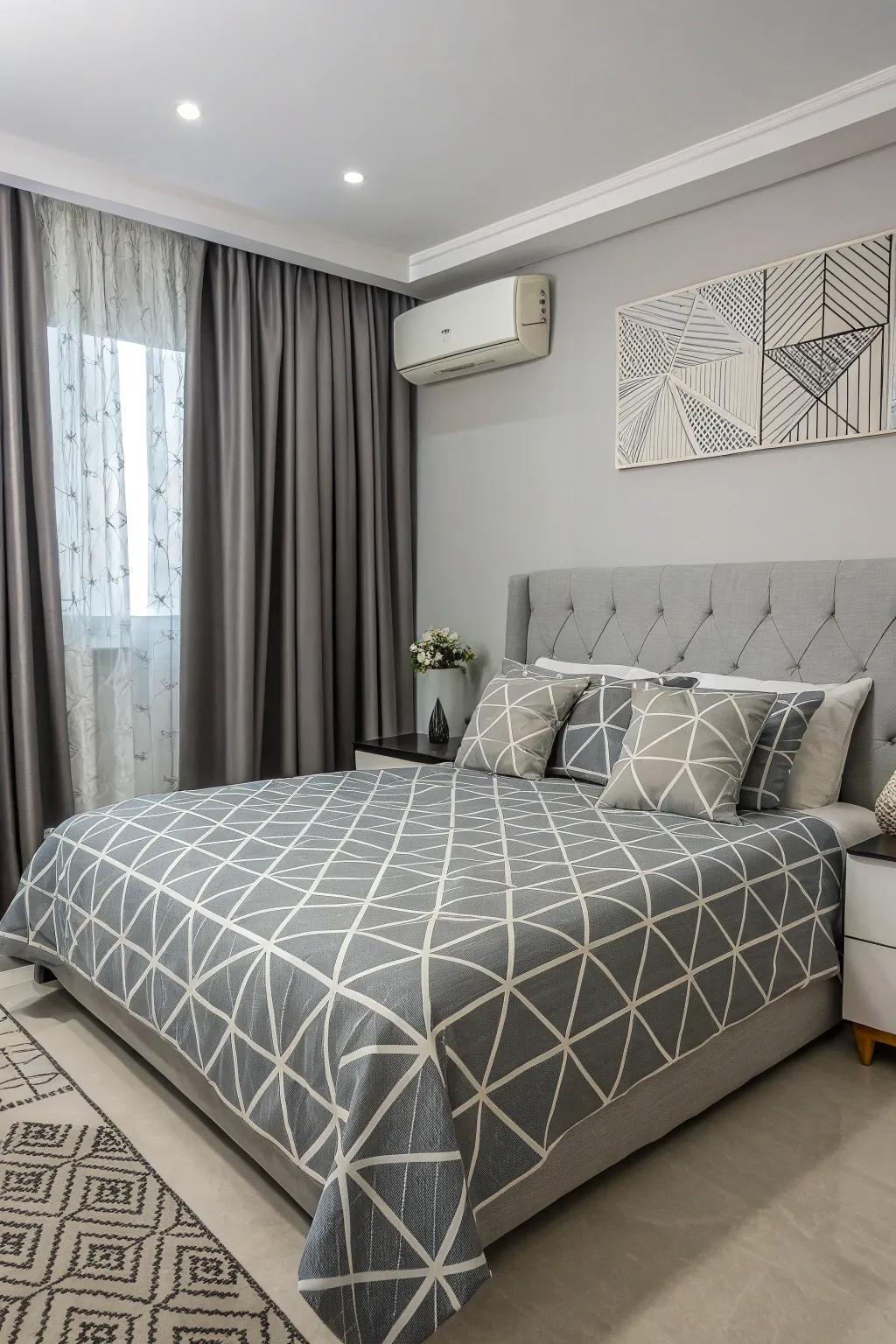 Geometric patterns add a modern twist to the room.