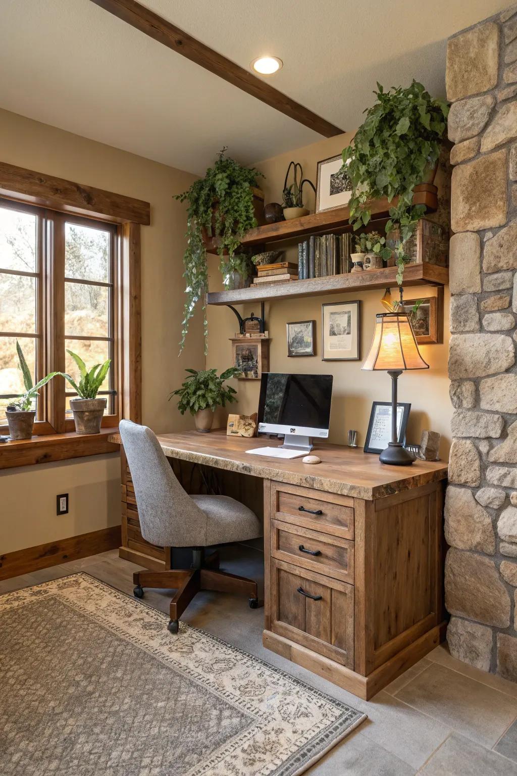 In this office space, natural materials add warmth and texture.