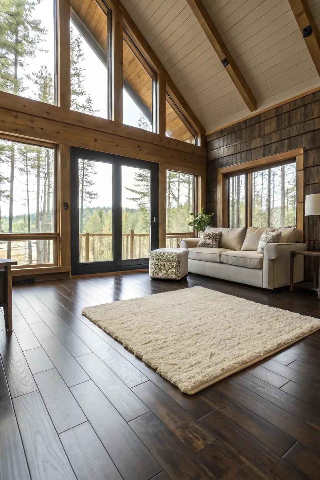 Light rugs give contrast and brighten up cabin insides.