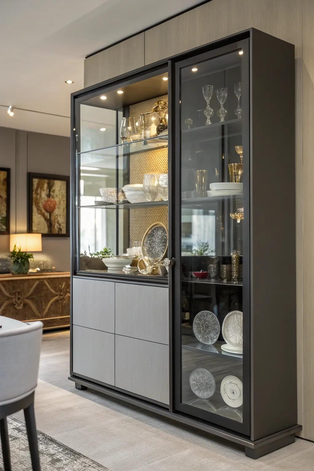 Mirrored rear in a porcelain cabinet for an expanded ambiance.