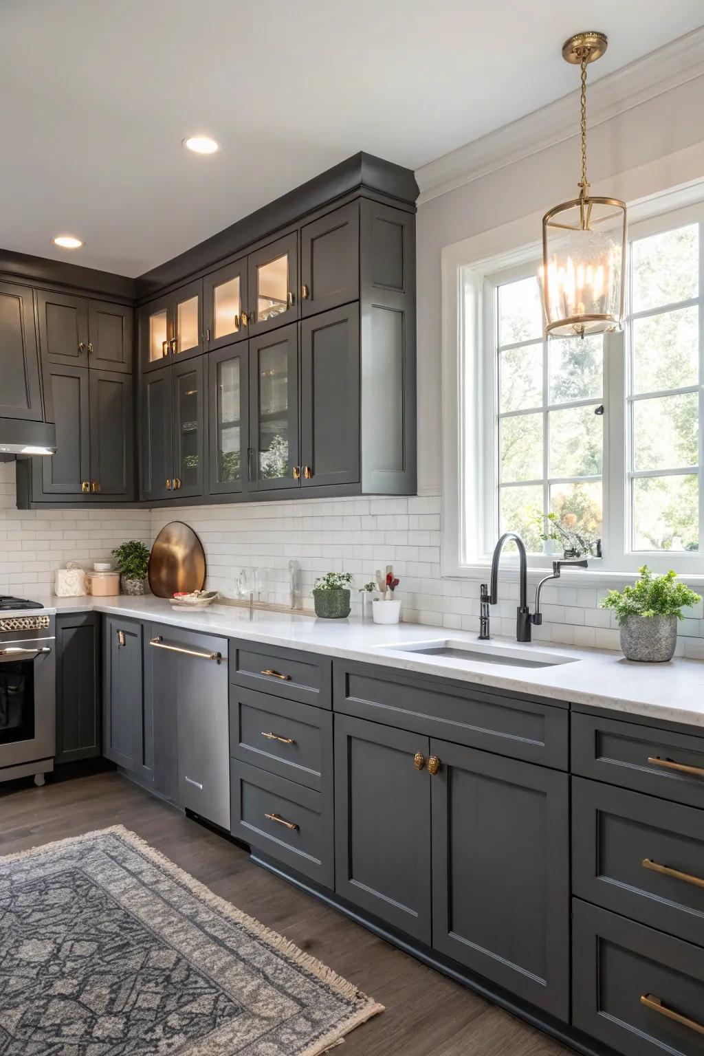 Produce contrast using deep grey and light features.