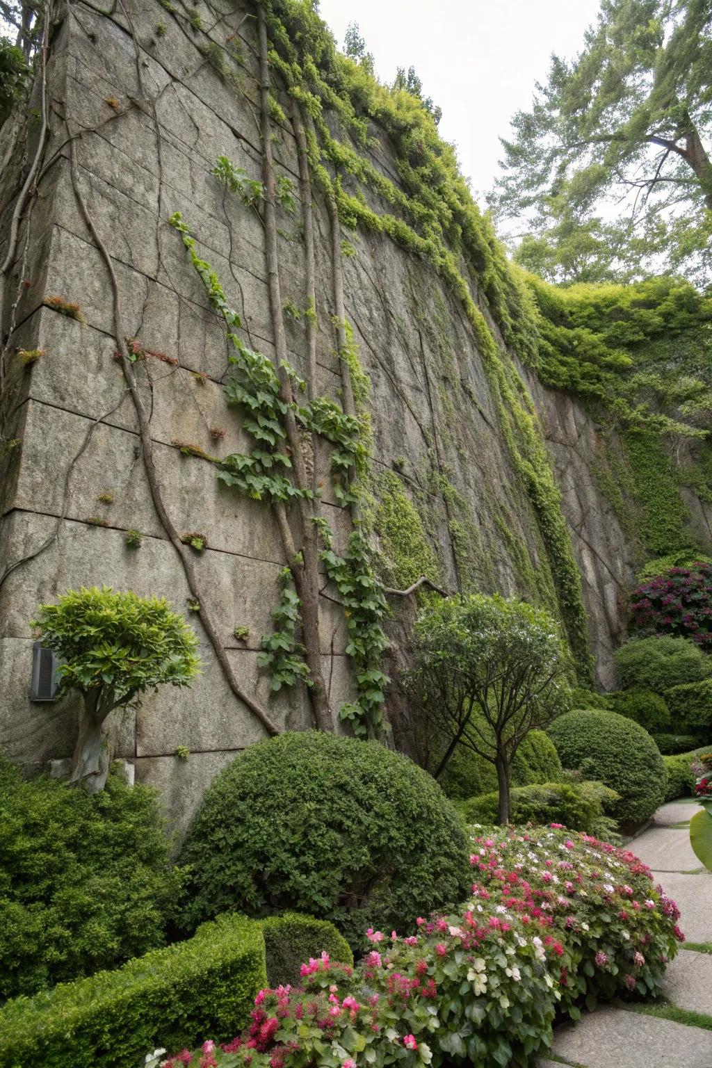 Vertical rock facades append altitude and sustain verdant greenery.