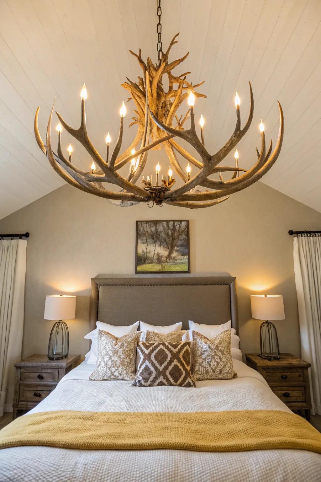 A horn chandelier makes a bold and countryside statement.