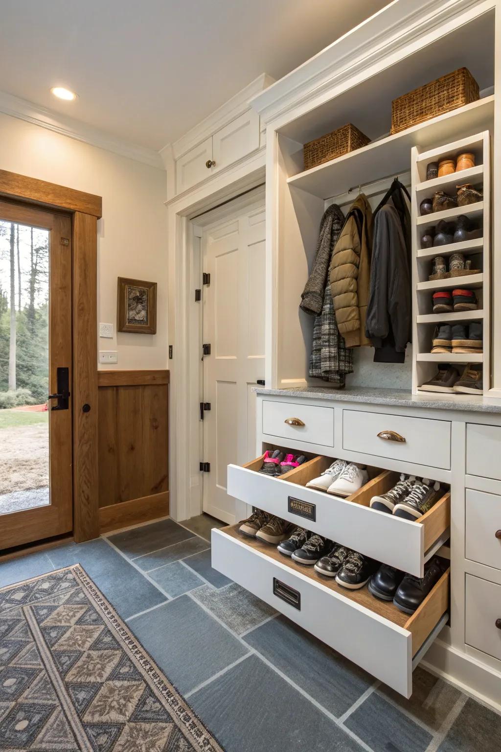 Inventive storage solutions for footwear.