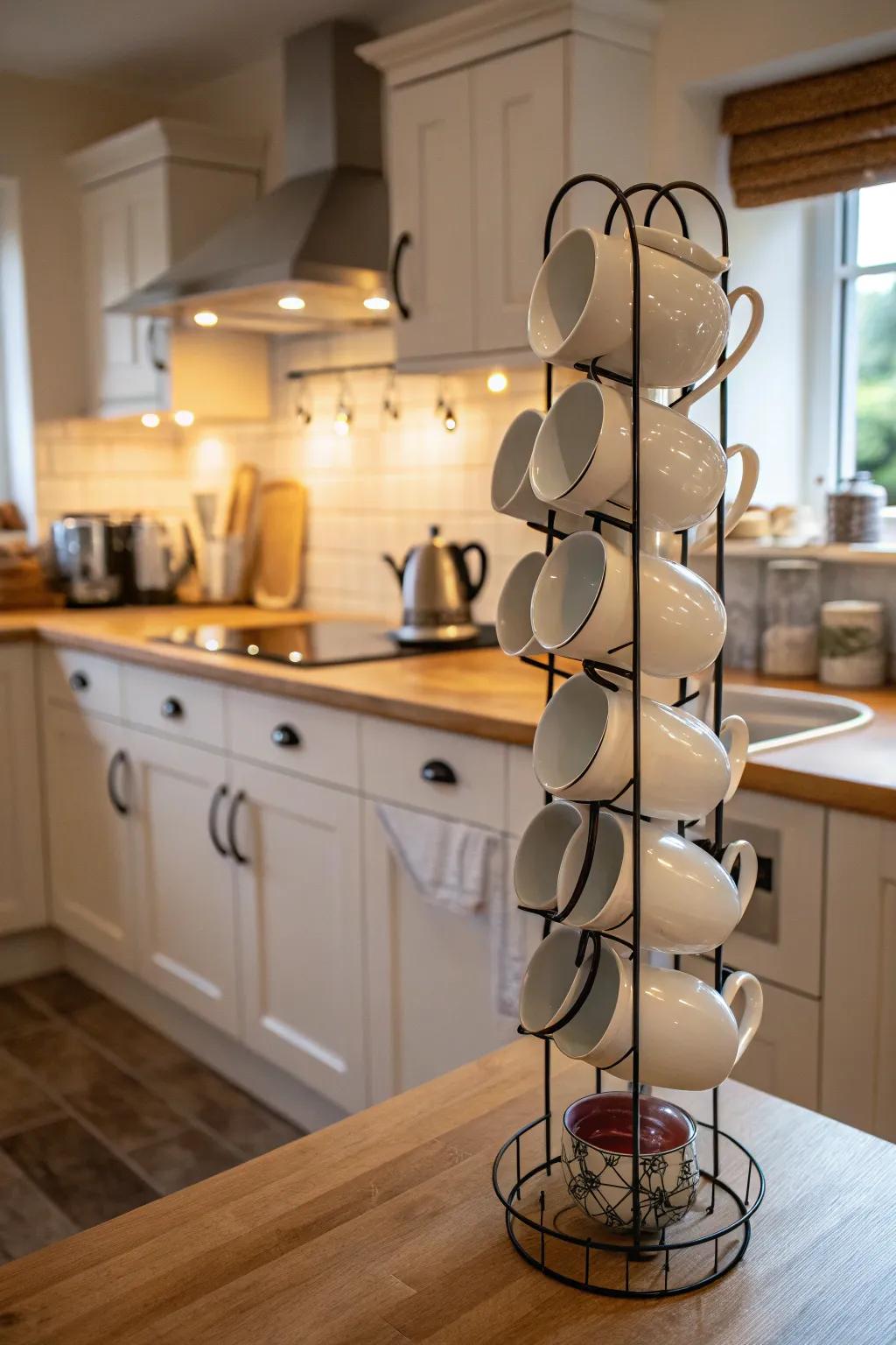 Make the most of vertical space with a stylish mug rack.