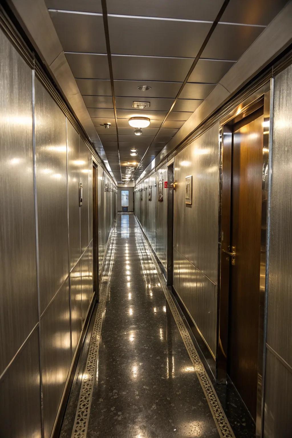 Reflective areas can brighten and widen your hall.