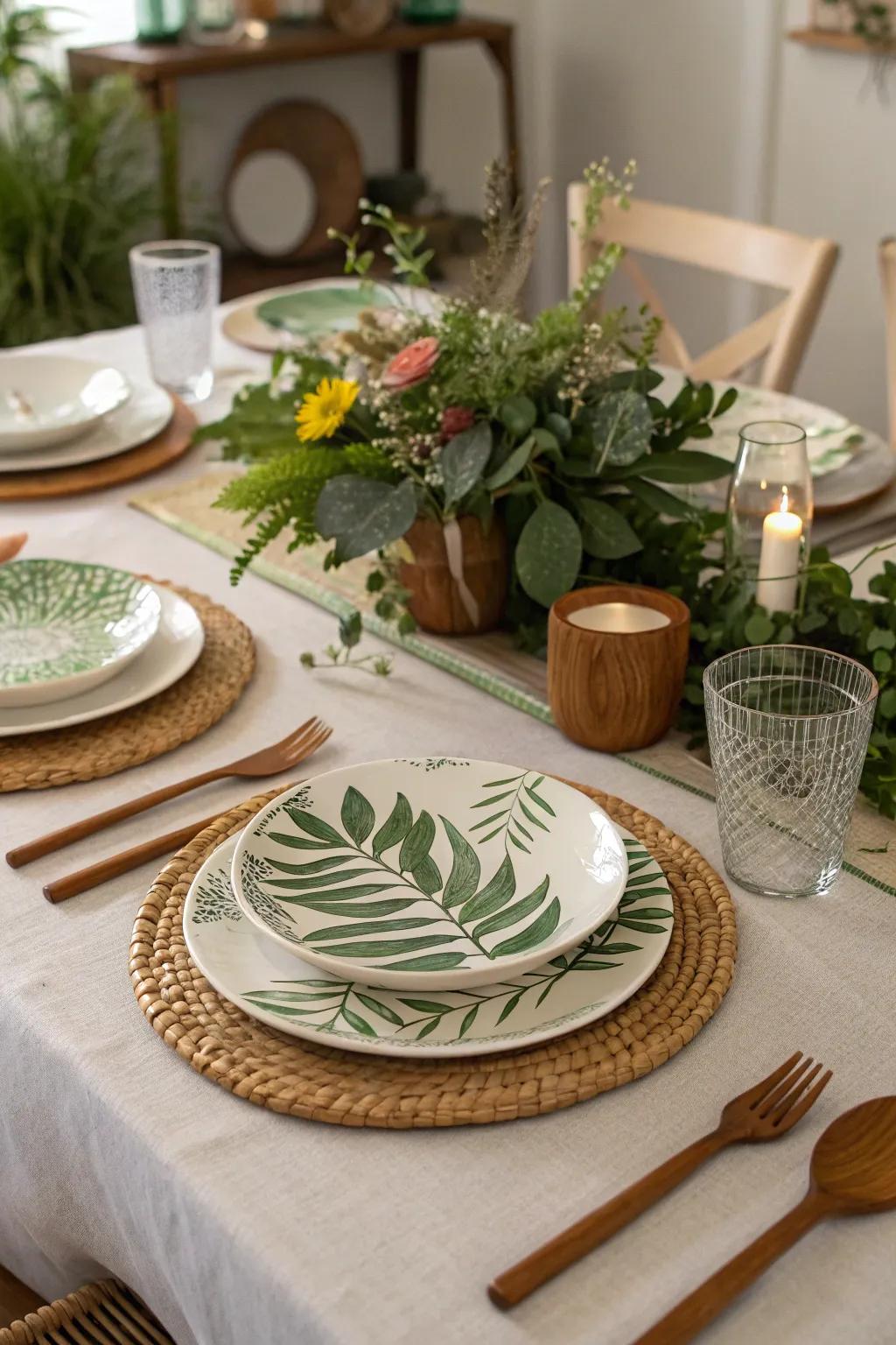 Nature-themed table arrangements enhance any dining experience.