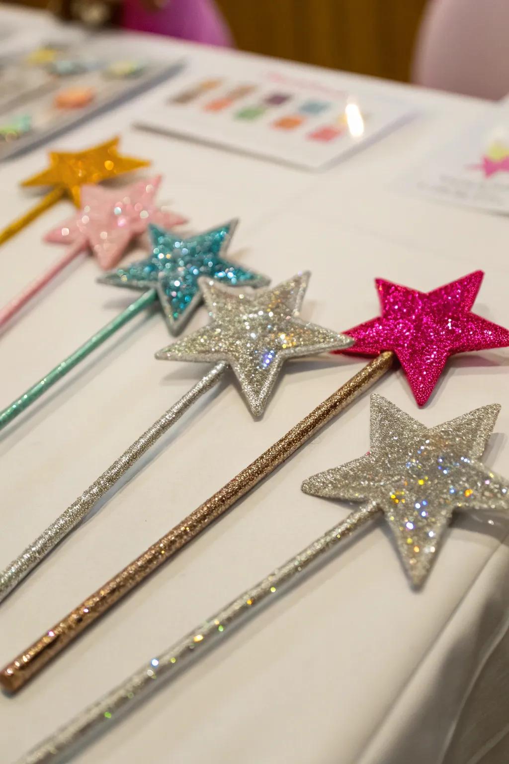Shimmering star wands add a touch of sparkle to the midnight celebration.