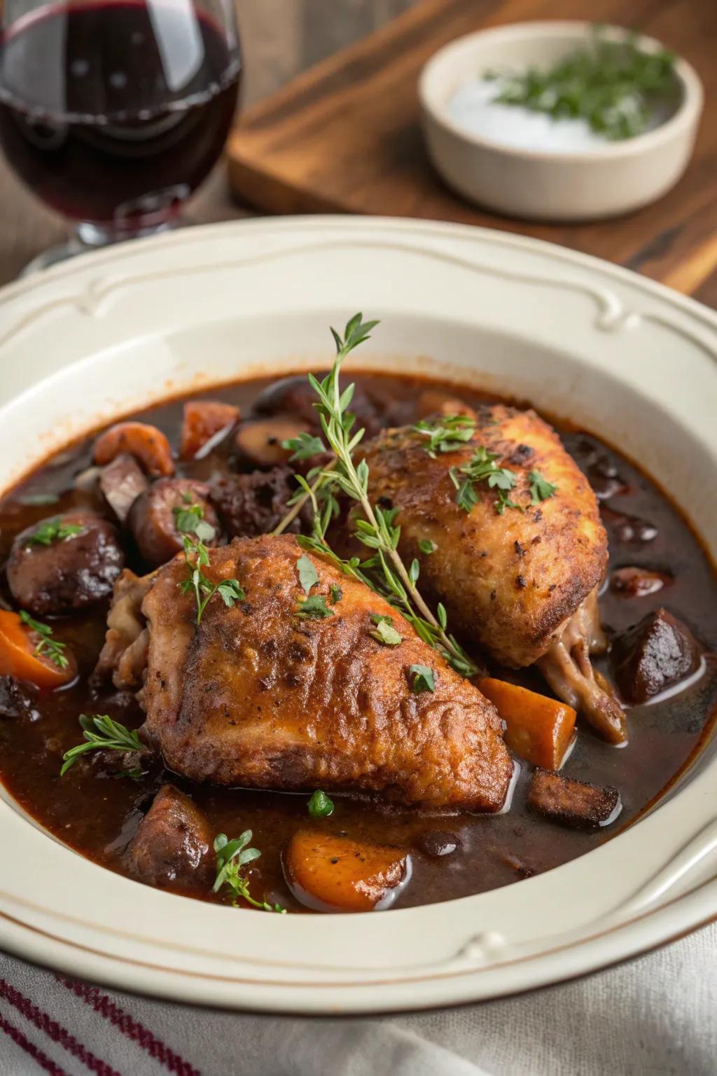 Refined Bird Stew enhances a sophisticated New Year's Eve dinner.