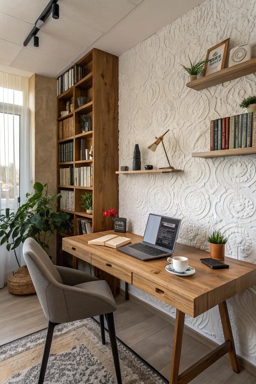 Textured walls add depth to a Zoom background.