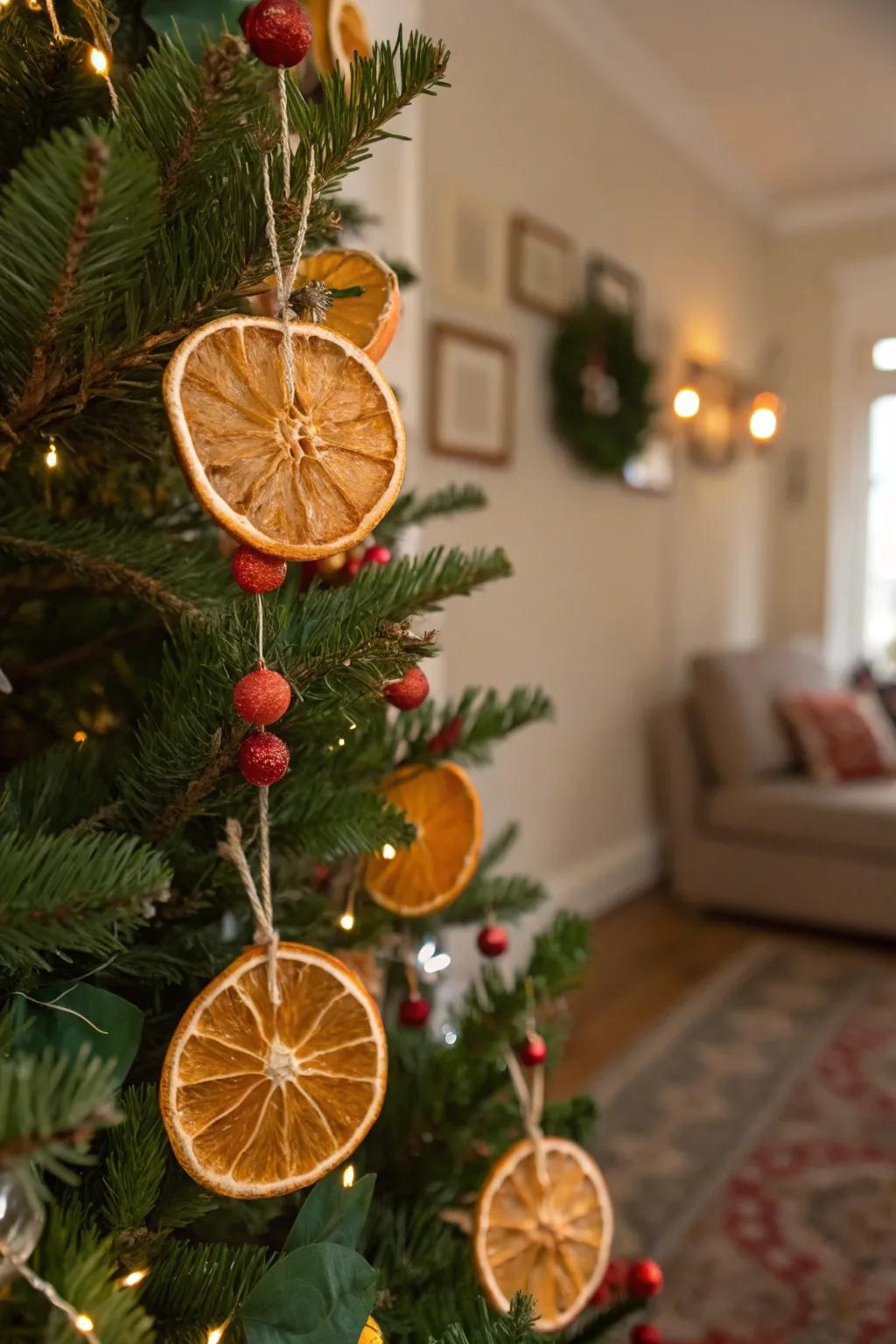 Desiccated citrus segments extend a colorful and fragrant holiday nuance.