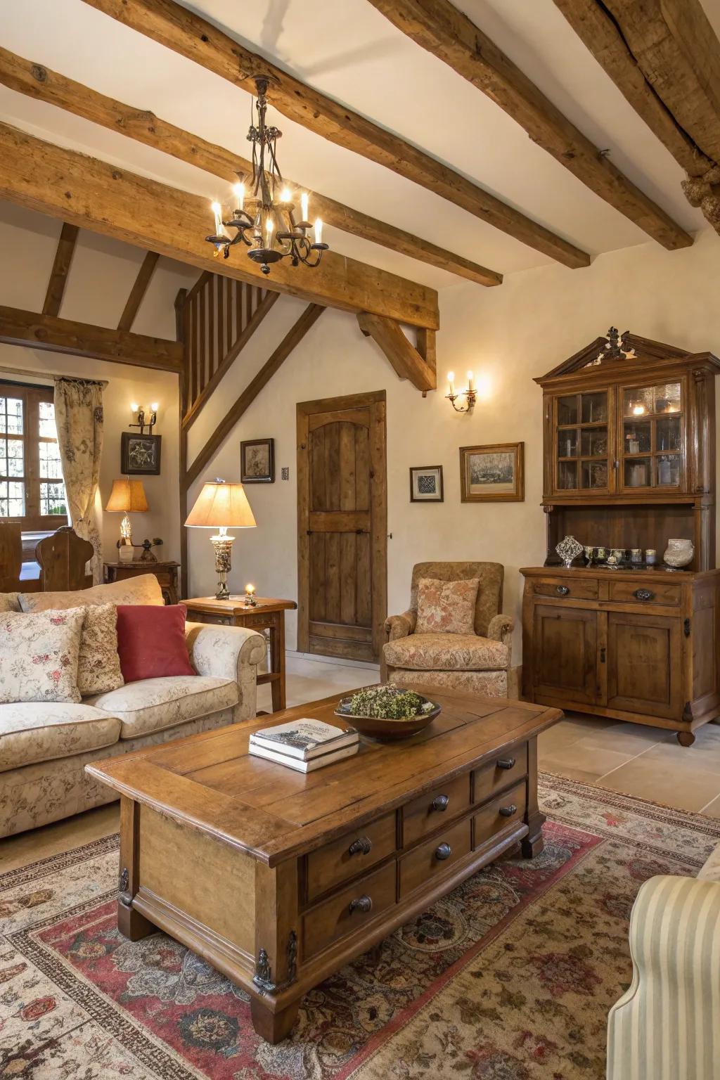 Rustic elements introduce a touch of country charm.