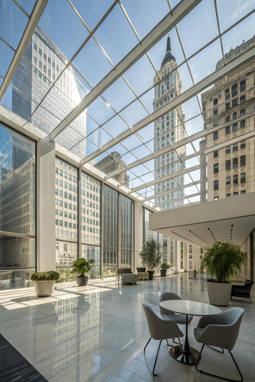 An office setting showcasing crystal segments within the ceiling for a contemporary nuance.