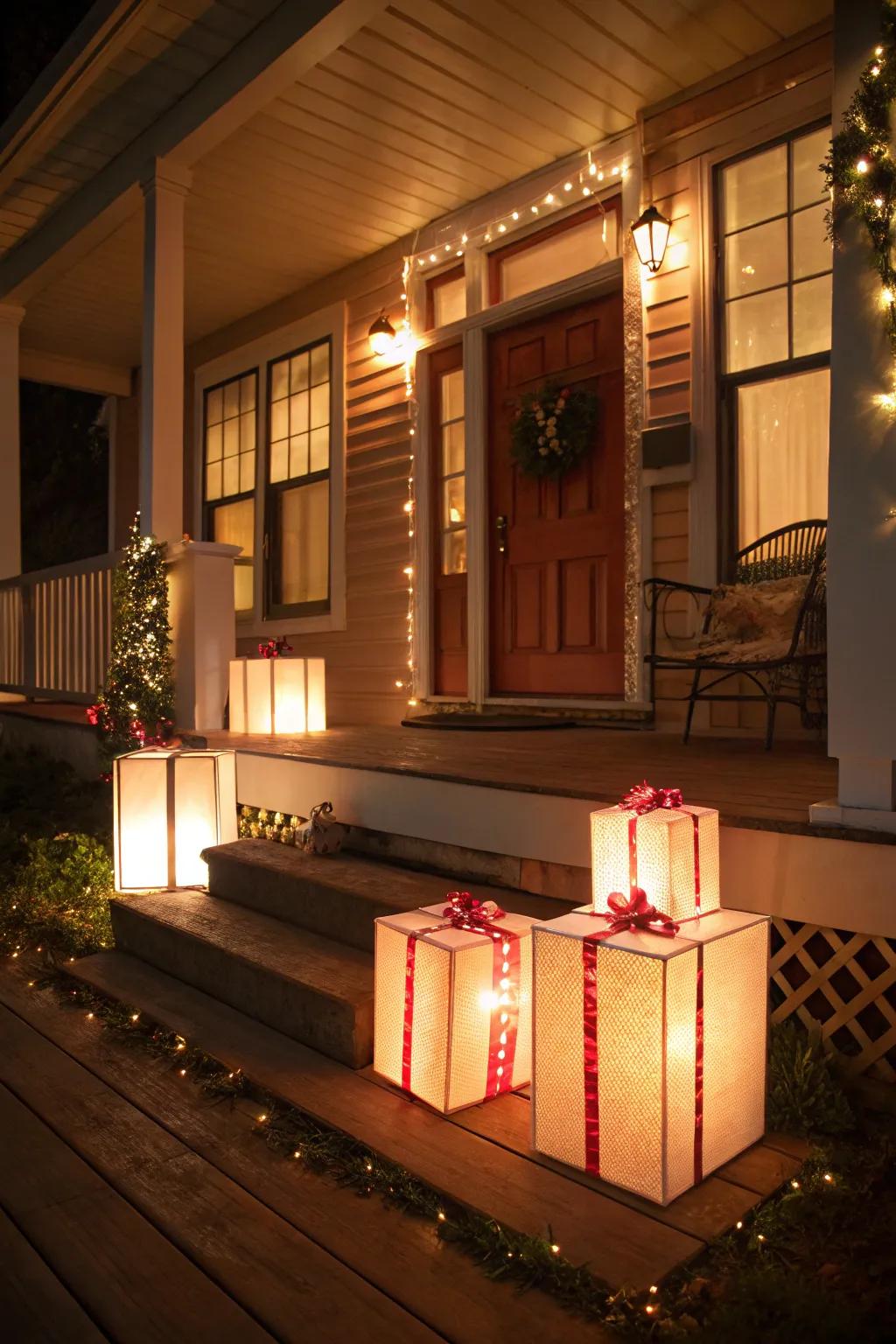 Enchant your guests with lighted gift box displays.