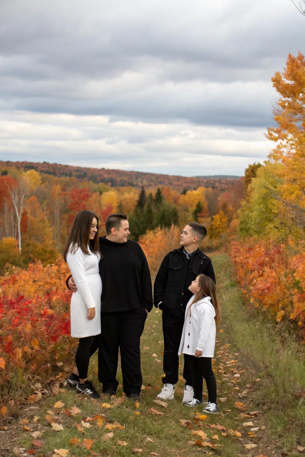 Monochrome outfits create a sleek and elegant family image.