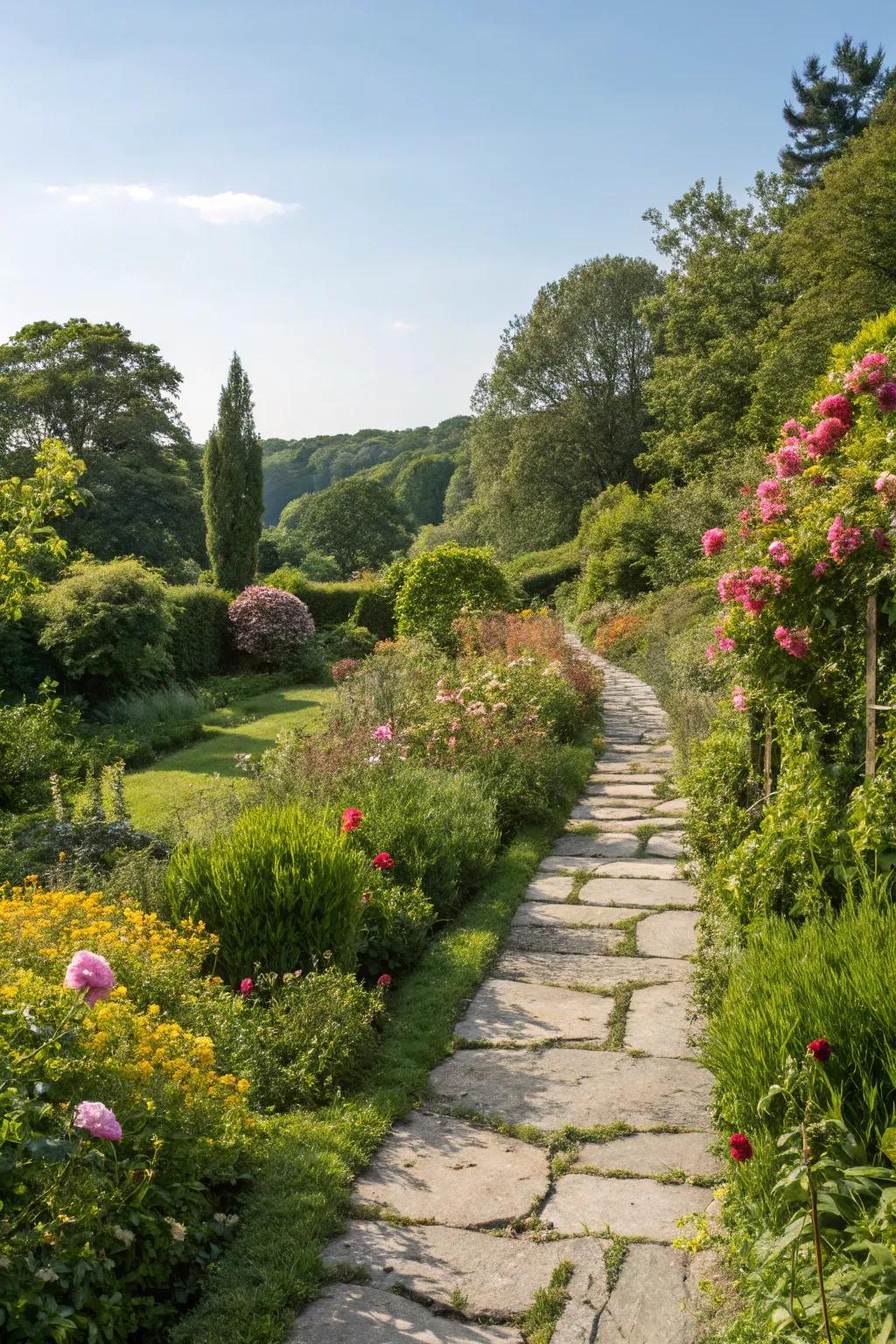 Garden trails guide visitors and contribute a whimsical touch.