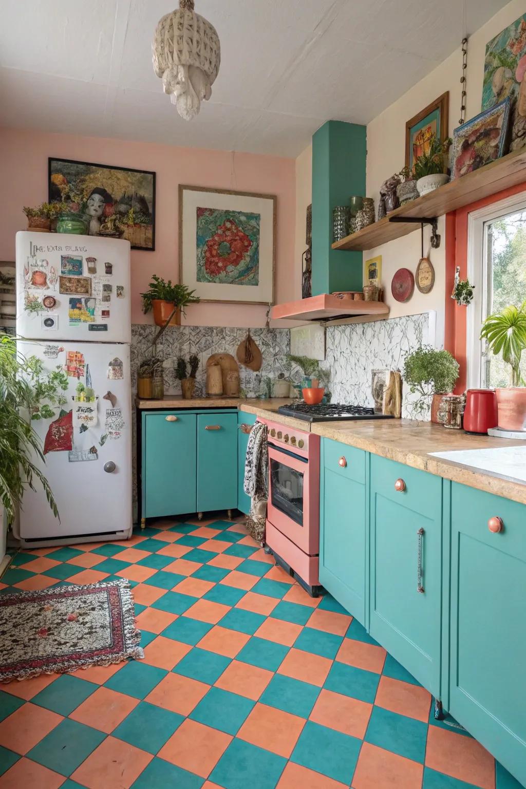 Checkerboard patterns with flair offer whimsical sophistication.