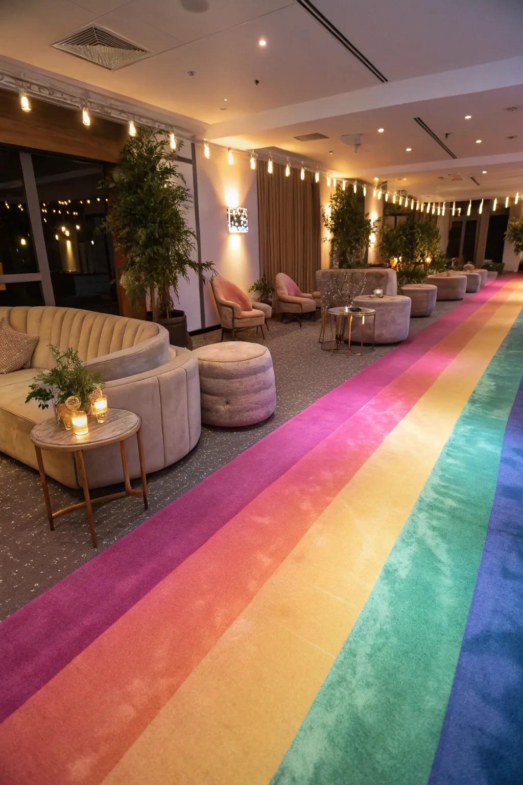 A lounge with color wash painted floors, offering a luxurious and sophisticated atmosphere.