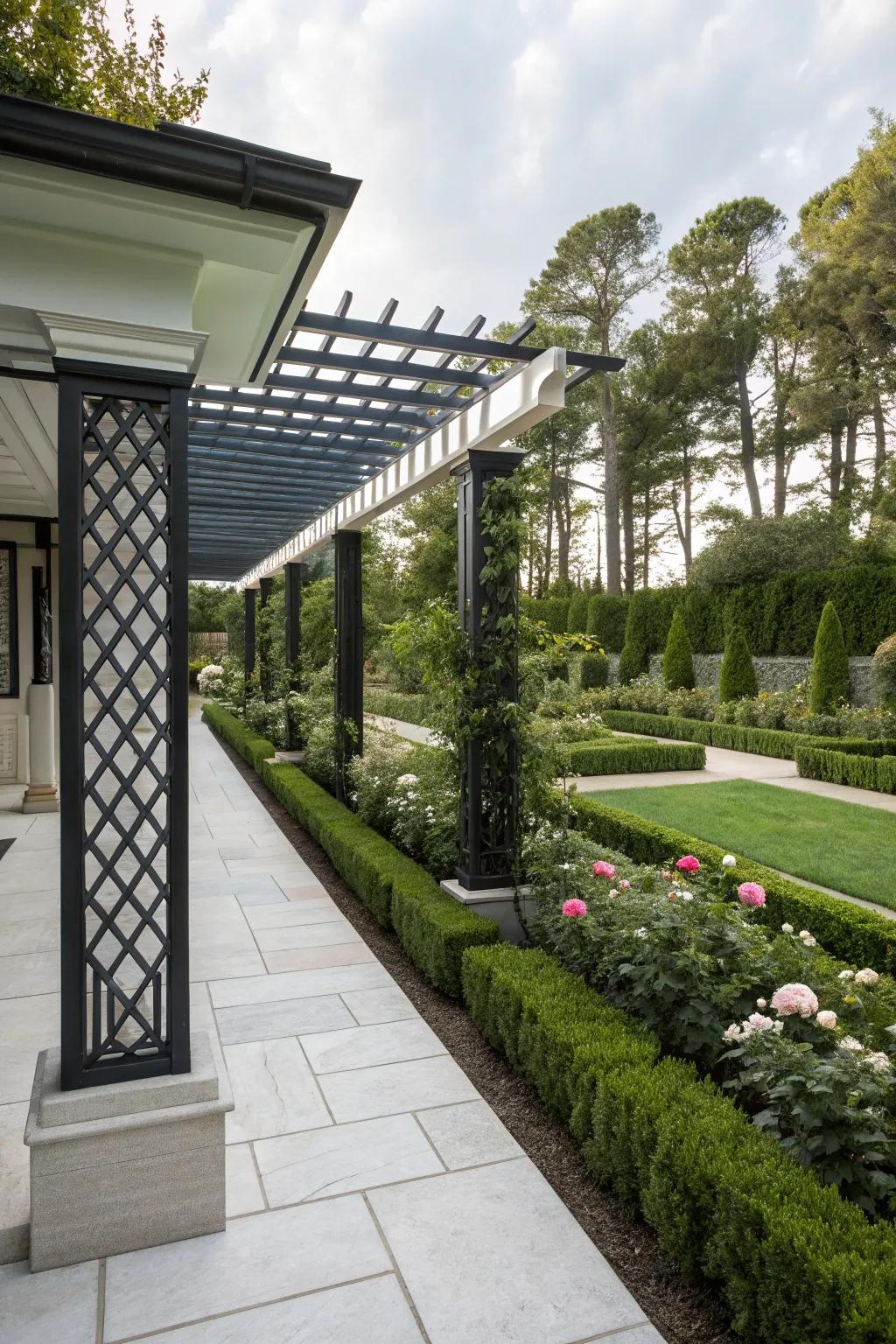 Modern and classic elements blend seamlessly in pergola design.