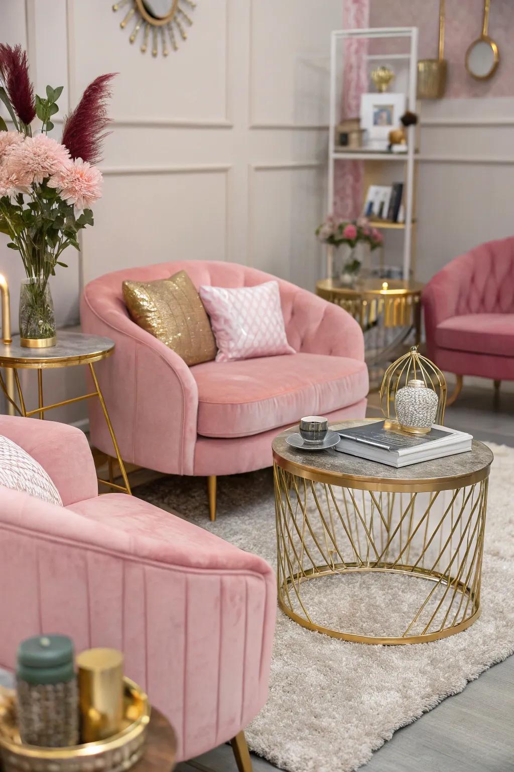 Rose and metallics fashion a glamorous, elegant visual.