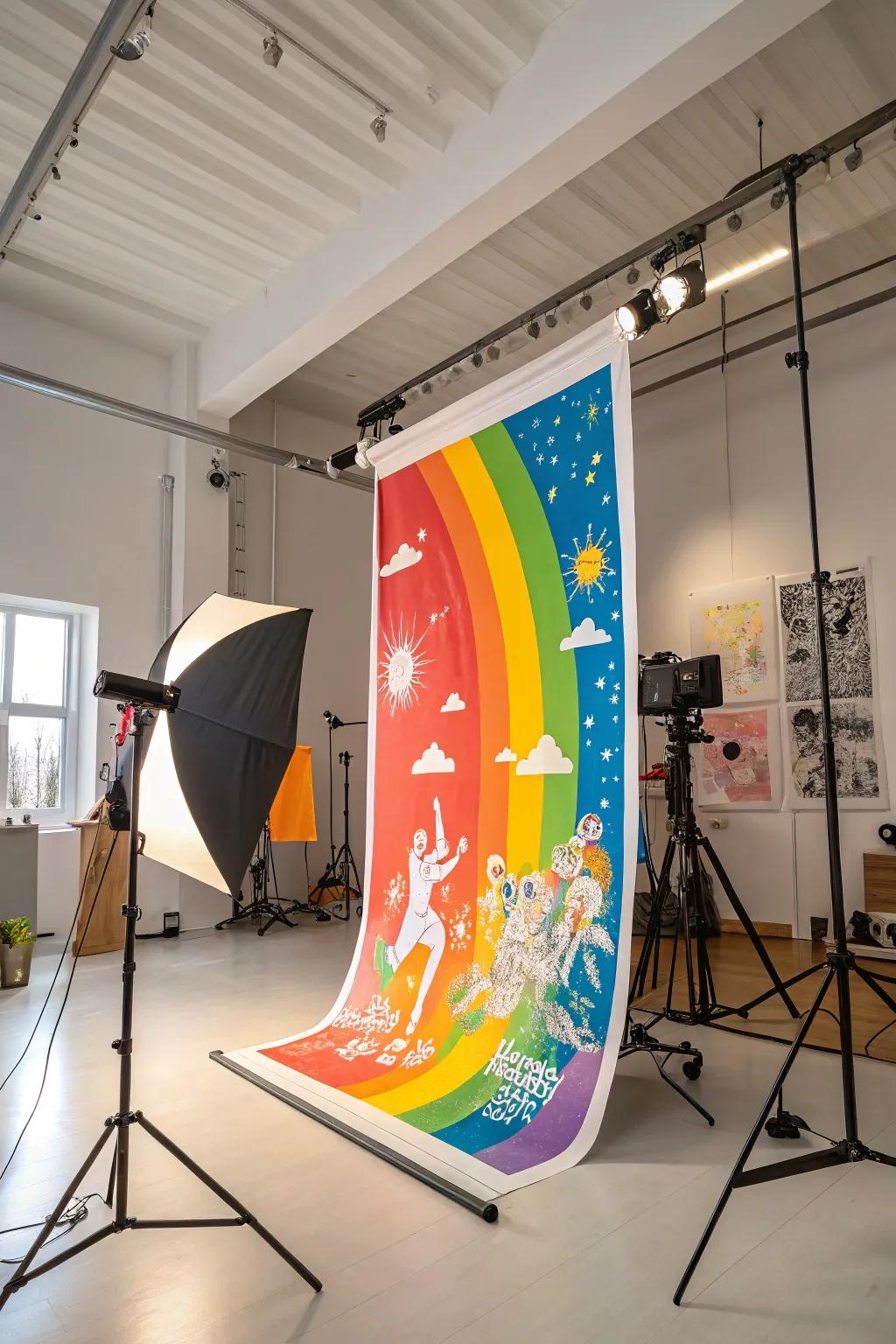 A rainbow-hued wall art sparking creativity in a vibrant studio.