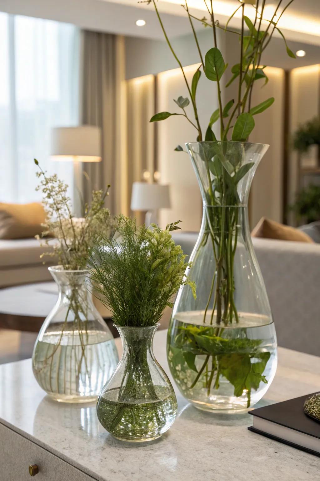 Create a serene ambiance with aquatic plant displays.
