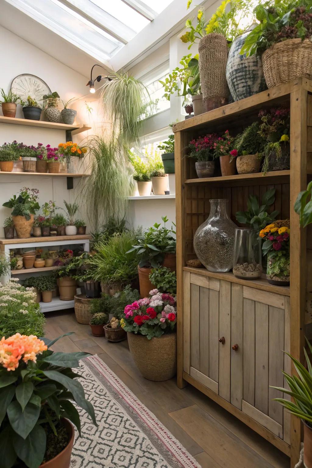 Optimize compact spaces with vases and terrariums.