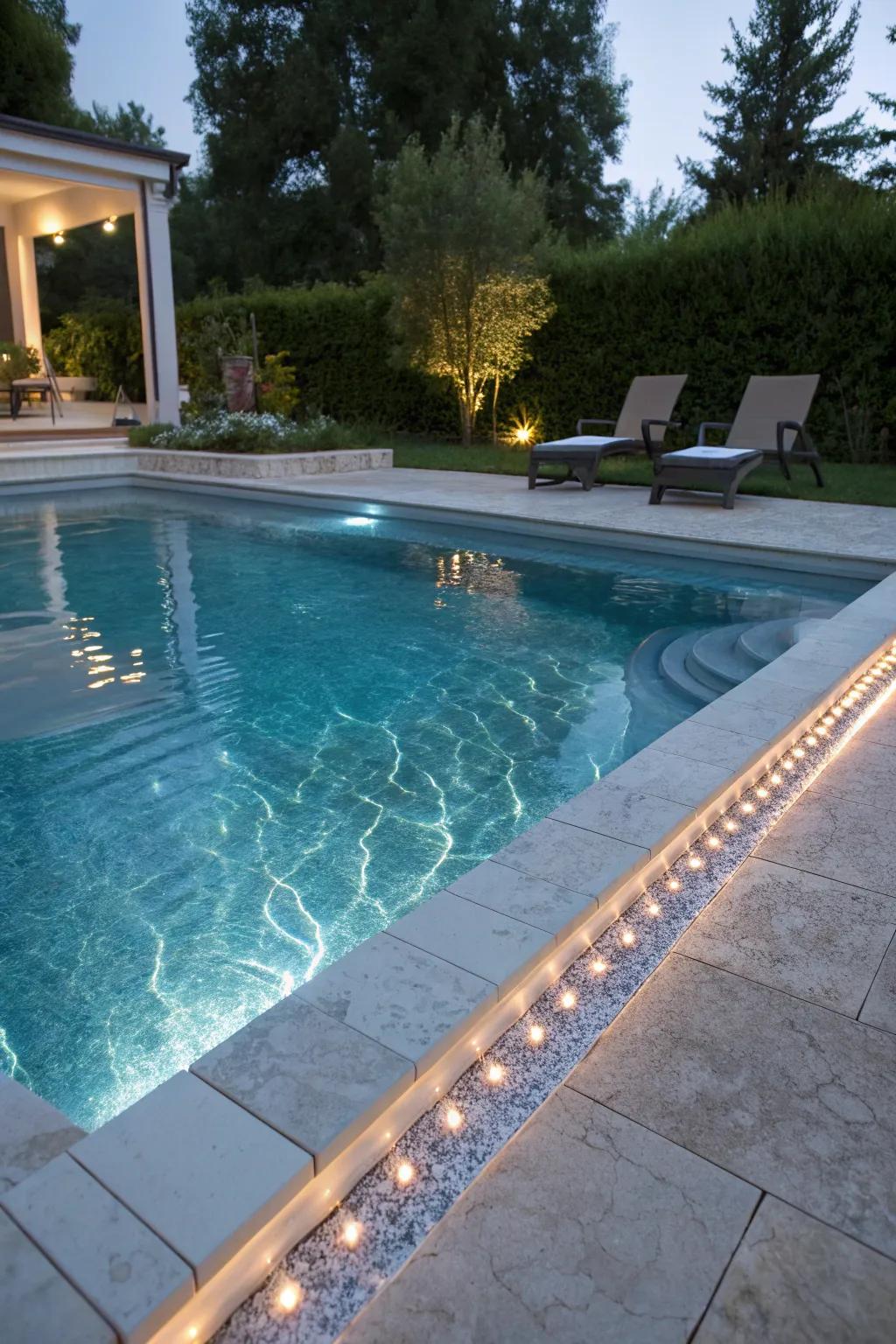 LED lights in your pool turn it into a night time oasis.