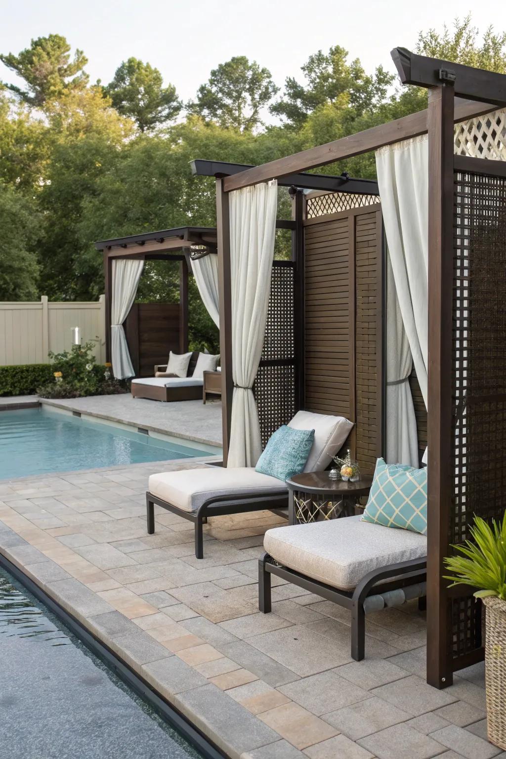 A secluded space with panels and seats offering peaceful relaxation.