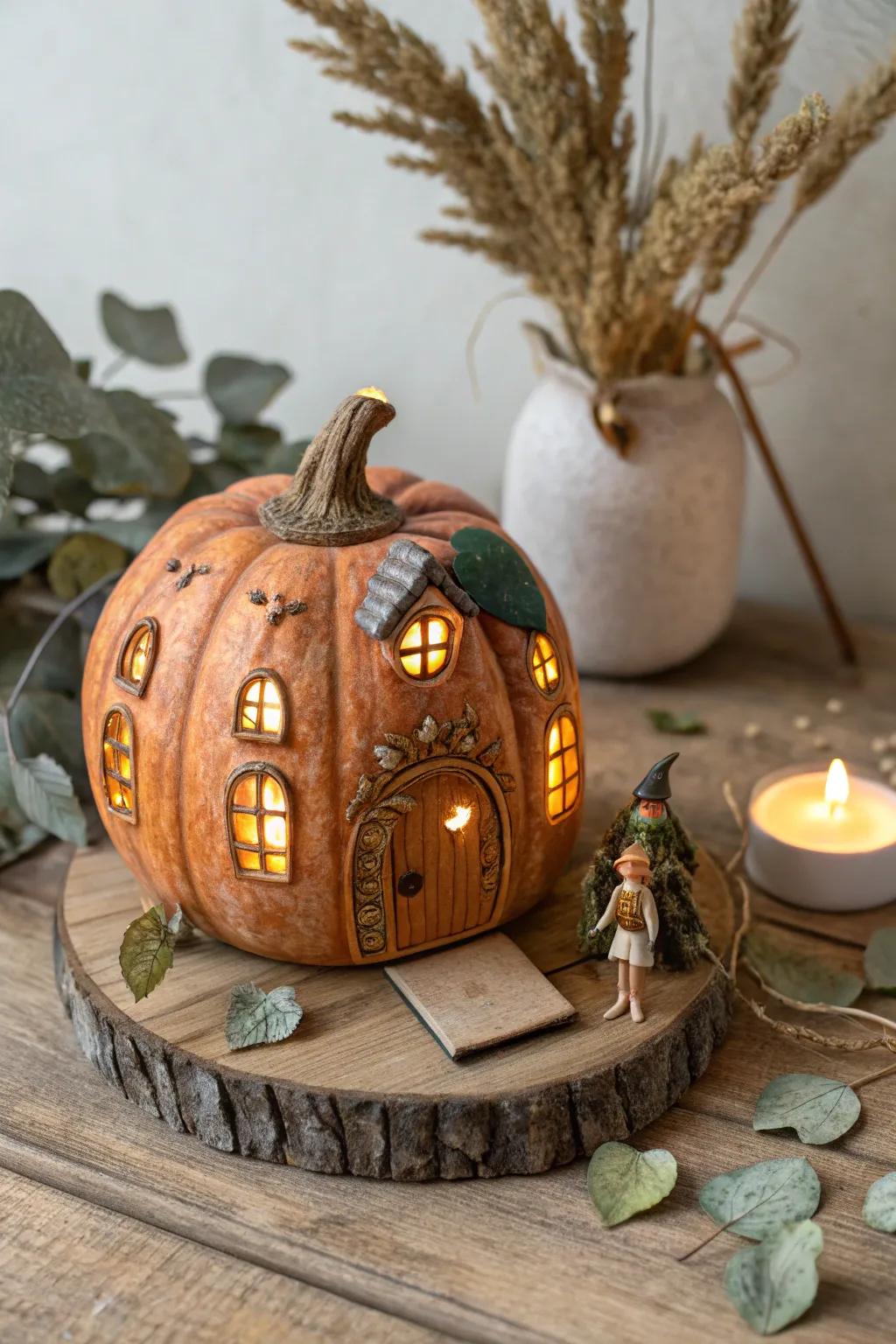 Enchant your abode with a bewitching pumpkin pixie residence, where simplicity converges with playfulness.
