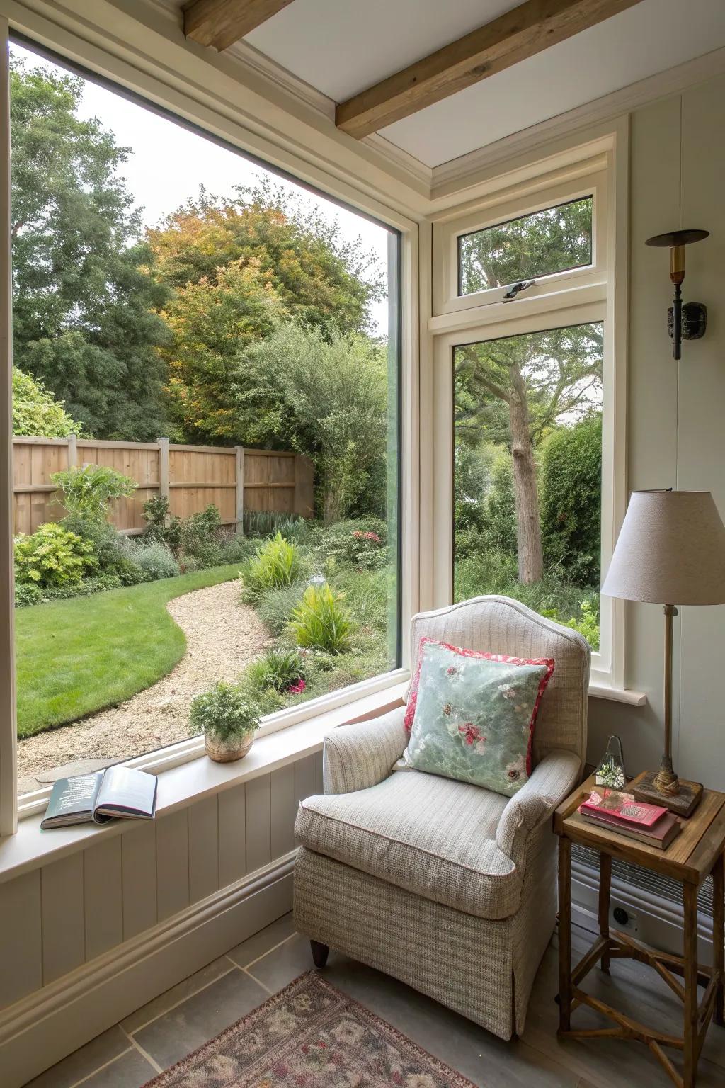 A rear extension featuring a cozy reading nook overlooking the garden.