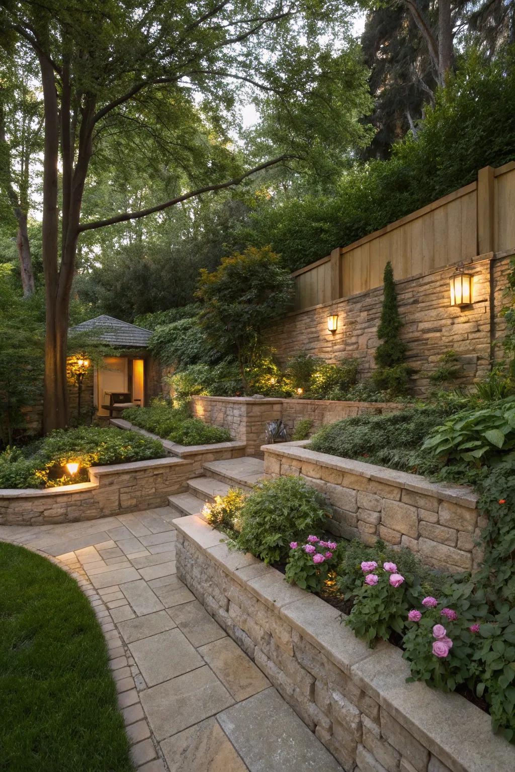 A private garden nook made with border walls, perfect for relaxation.