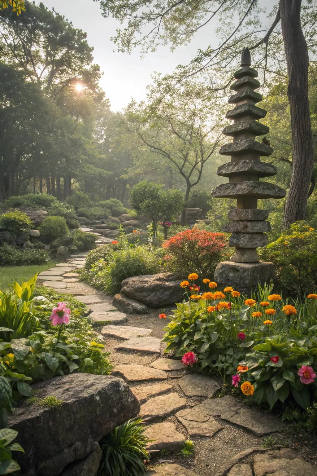 Make an impact with layered stone elements.