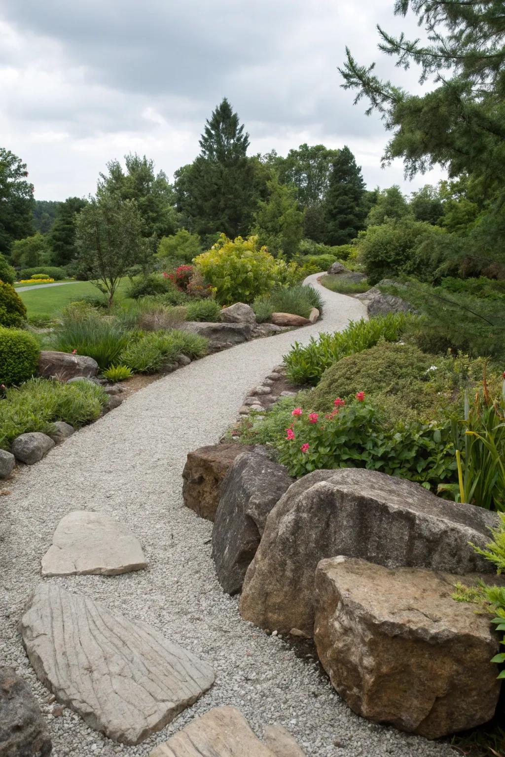 Crushed stone and large stones design a layered, vibrant route.